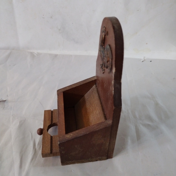 Vintage Wooden Toothpick Holder Dispenser org label Copper Rooster Japan V. G.. - Picture 3 of 6